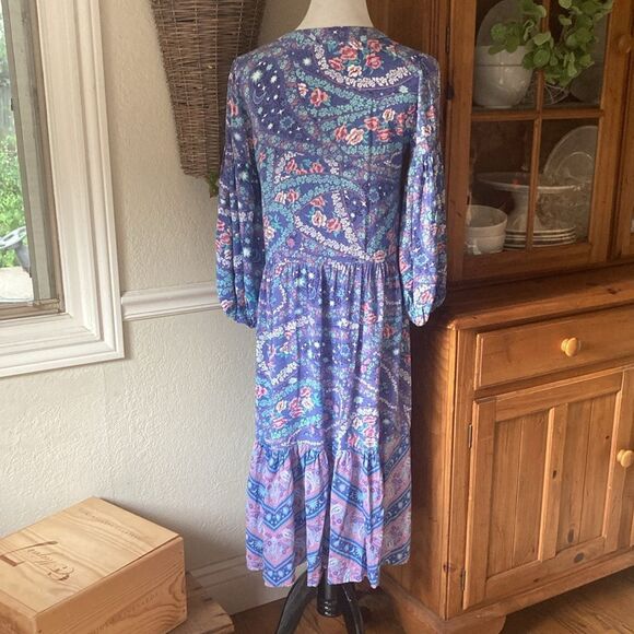 R. Vivimos Floral Paisley Print Flowly Boho V-Neck MIDI Dress Women’s 8/10 - Picture 5 of 15